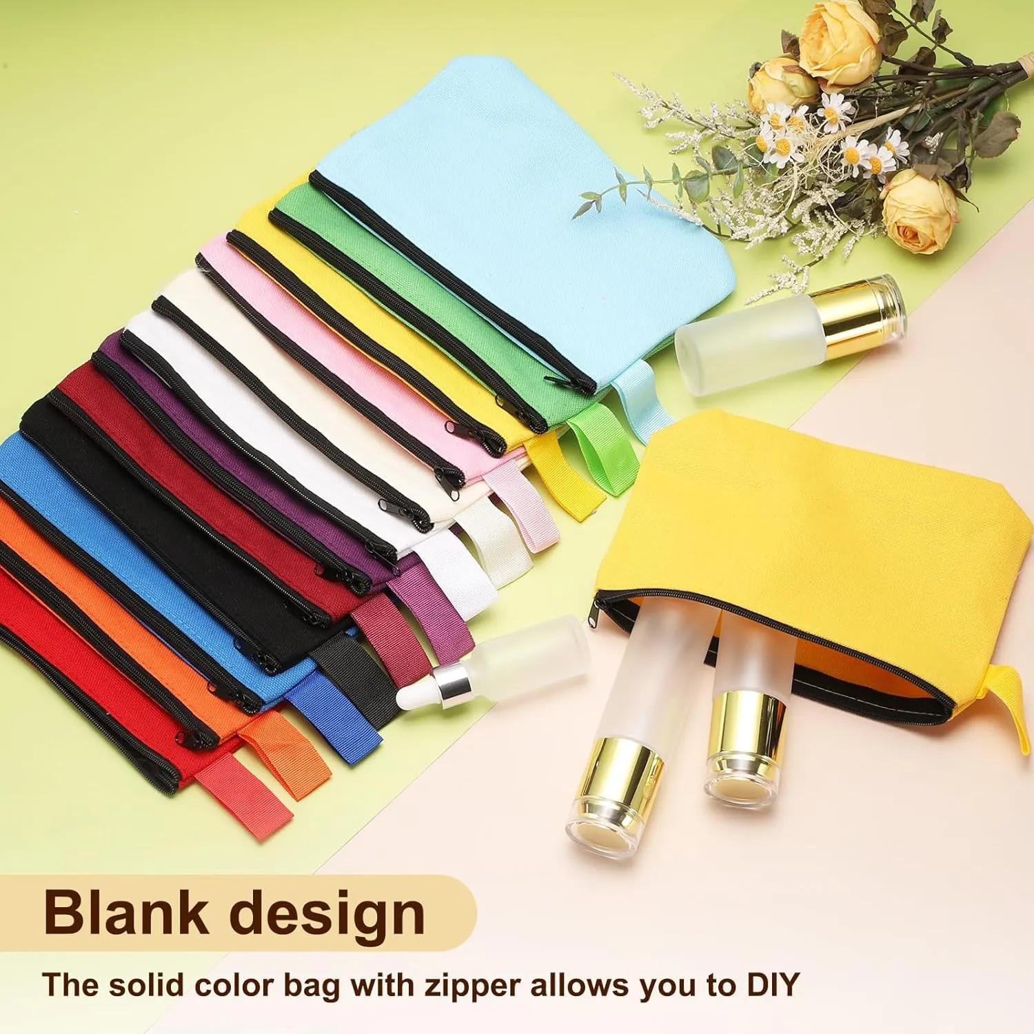 uxcell Canvas Makeup Bags, 10pcs Travel Cosmetic Bags Bulk, Multipurpose Plain Toiletry Zipper Pouches Blank DIY Craft Bags Pencil Bag for Women Teens, Beige(7.5 x 5 x 1.8inch)