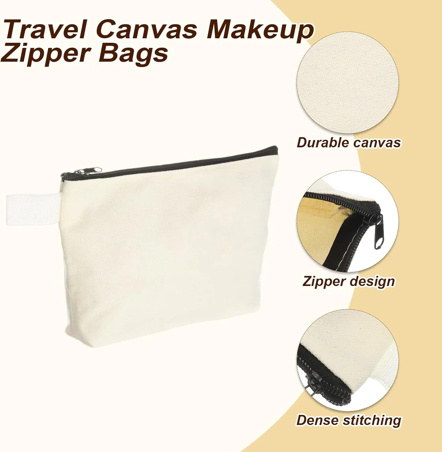 uxcell Canvas Makeup Bags, 10pcs Travel Cosmetic Bags Bulk, Multipurpose Plain Toiletry Zipper Pouches Blank DIY Craft Bags Pencil Bag for Women Teens, Beige(7.5 x 5 x 1.8inch)