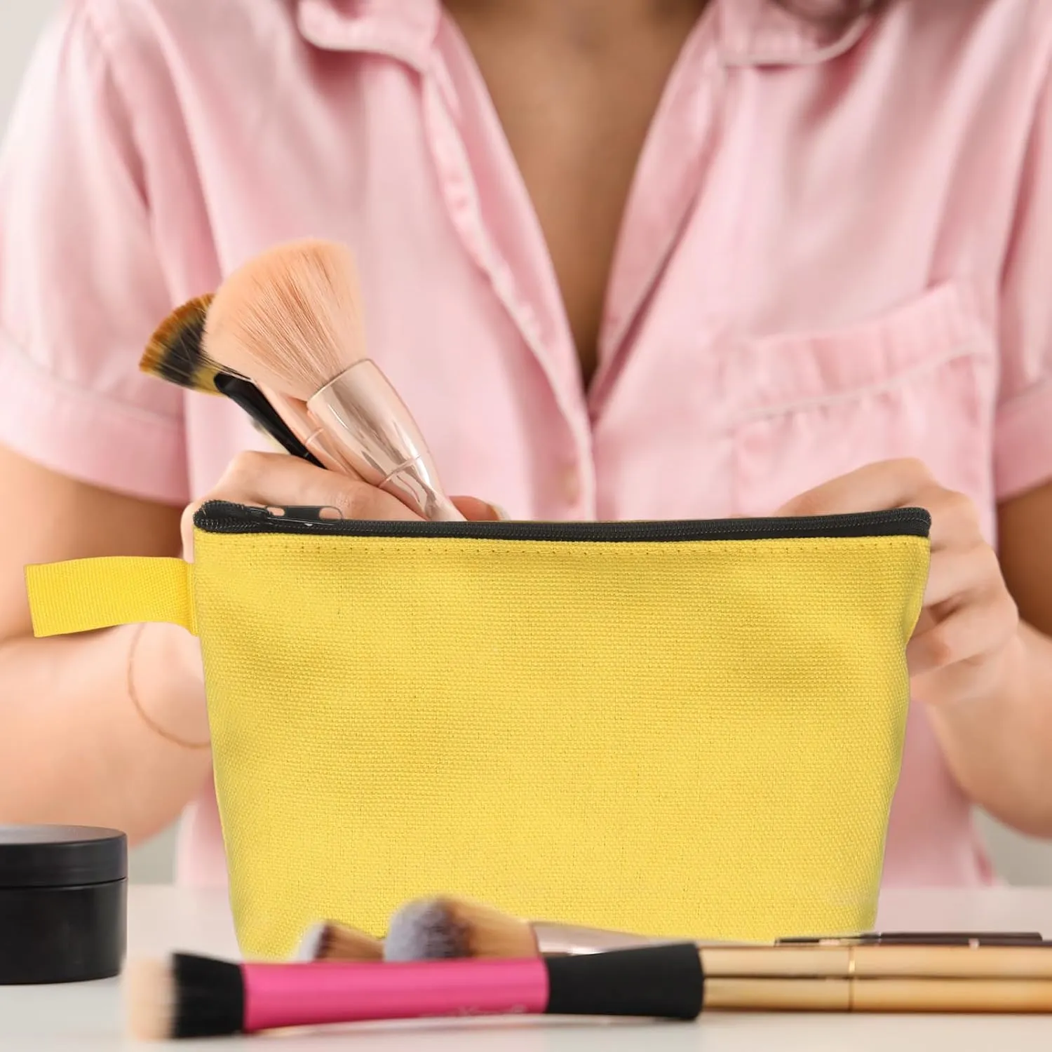 uxcell Canvas Makeup Bags, 10pcs Travel Cosmetic Bags Bulk, Multipurpose Plain Toiletry Zipper Pouches Blank DIY Craft Bags Pencil Bag for Women Teens, Green(7.5 x 5 x 1.8inch)