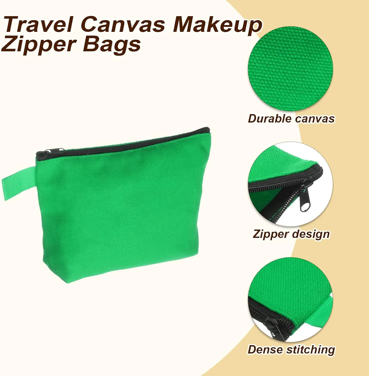 uxcell Canvas Makeup Bags, 10pcs Travel Cosmetic Bags Bulk, Multipurpose Plain Toiletry Zipper Pouches Blank DIY Craft Bags Pencil Bag for Women Teens, Green(7.5 x 5 x 1.8inch)