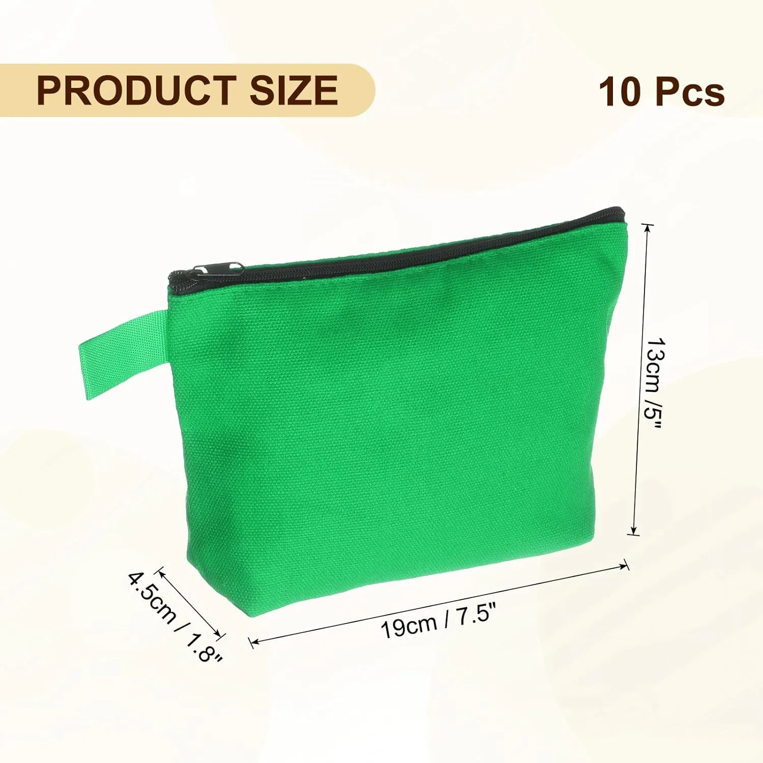 uxcell Canvas Makeup Bags, 10pcs Travel Cosmetic Bags Bulk, Multipurpose Plain Toiletry Zipper Pouches Blank DIY Craft Bags Pencil Bag for Women Teens, Green(7.5 x 5 x 1.8inch)