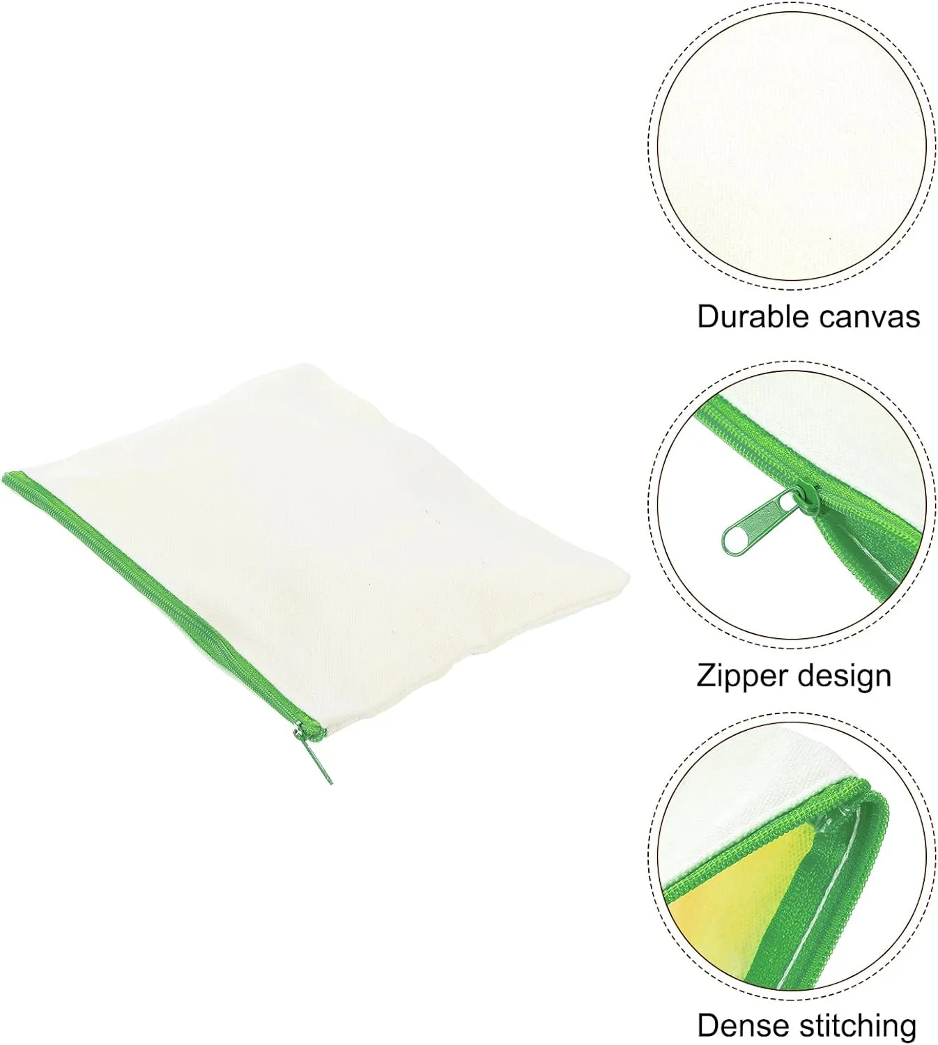 uxcell Canvas Makeup Bags, 12 Pcs Travel Cosmetic Bags Bulk, Multipurpose Blank Toiletry Zipper Pouches Blank DIY Craft Bags Pencil Bag for Women Teens, Green