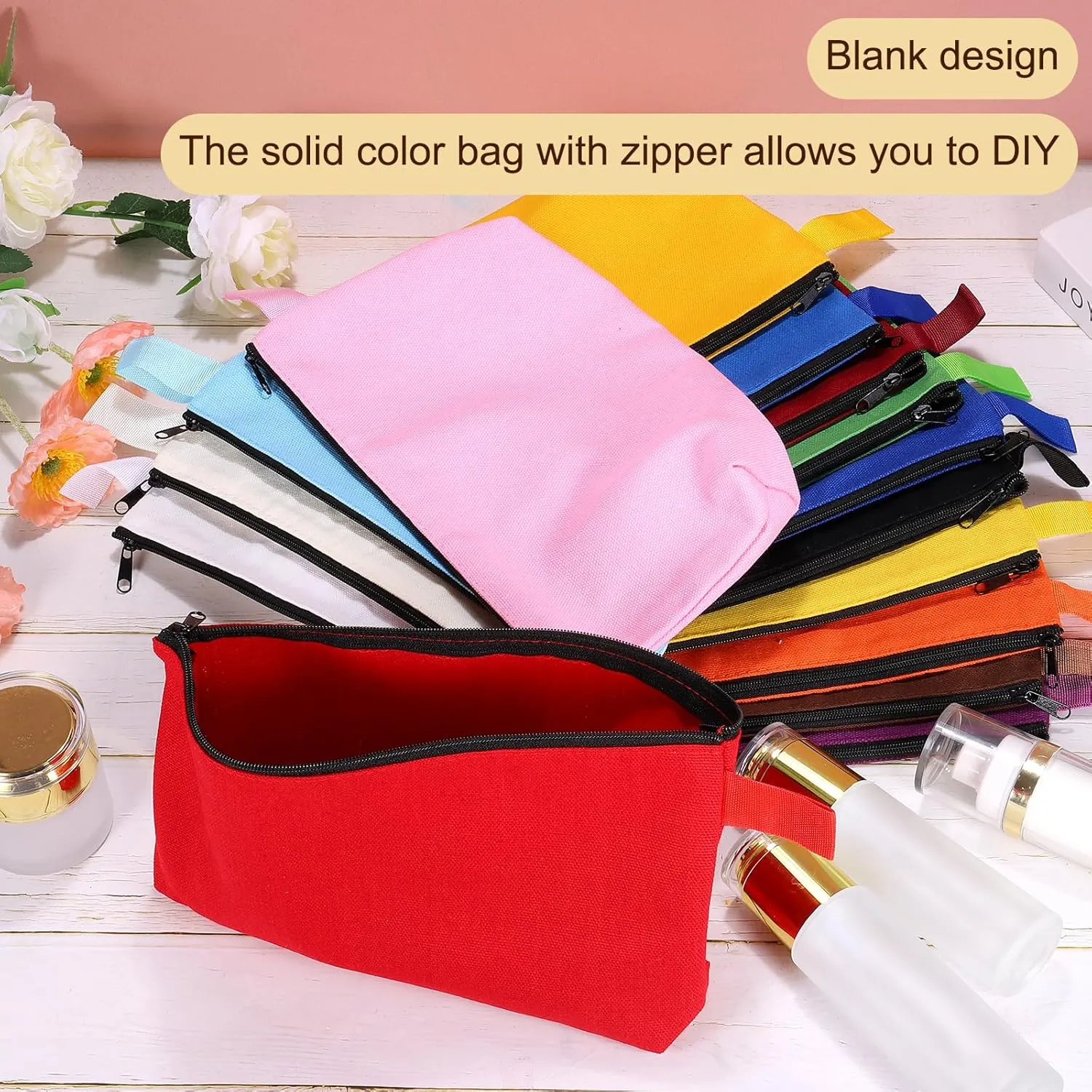 uxcell Canvas Makeup Bags, 30 Pcs Travel Cosmetic Bags Bulk, Multipurpose Plain Toiletry Zipper Pouches Blank DIY Craft Bags Pencil Bag for Women Teens, Brown