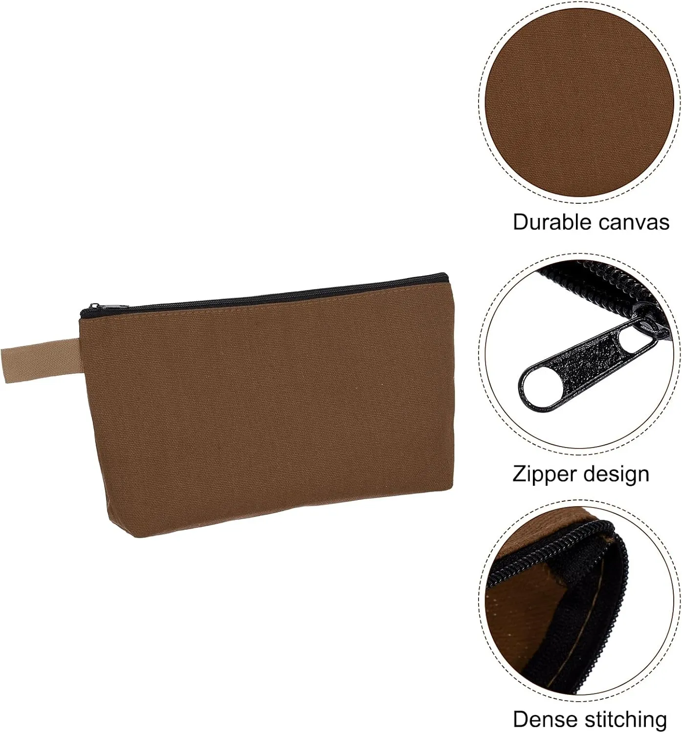uxcell Canvas Makeup Bags, 30 Pcs Travel Cosmetic Bags Bulk, Multipurpose Plain Toiletry Zipper Pouches Blank DIY Craft Bags Pencil Bag for Women Teens, Brown