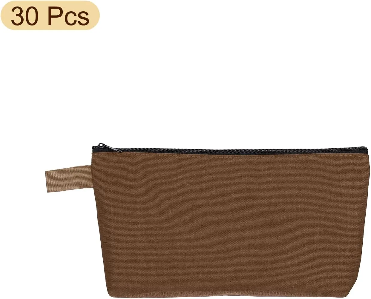 uxcell Canvas Makeup Bags, 30 Pcs Travel Cosmetic Bags Bulk, Multipurpose Plain Toiletry Zipper Pouches Blank DIY Craft Bags Pencil Bag for Women Teens, Brown