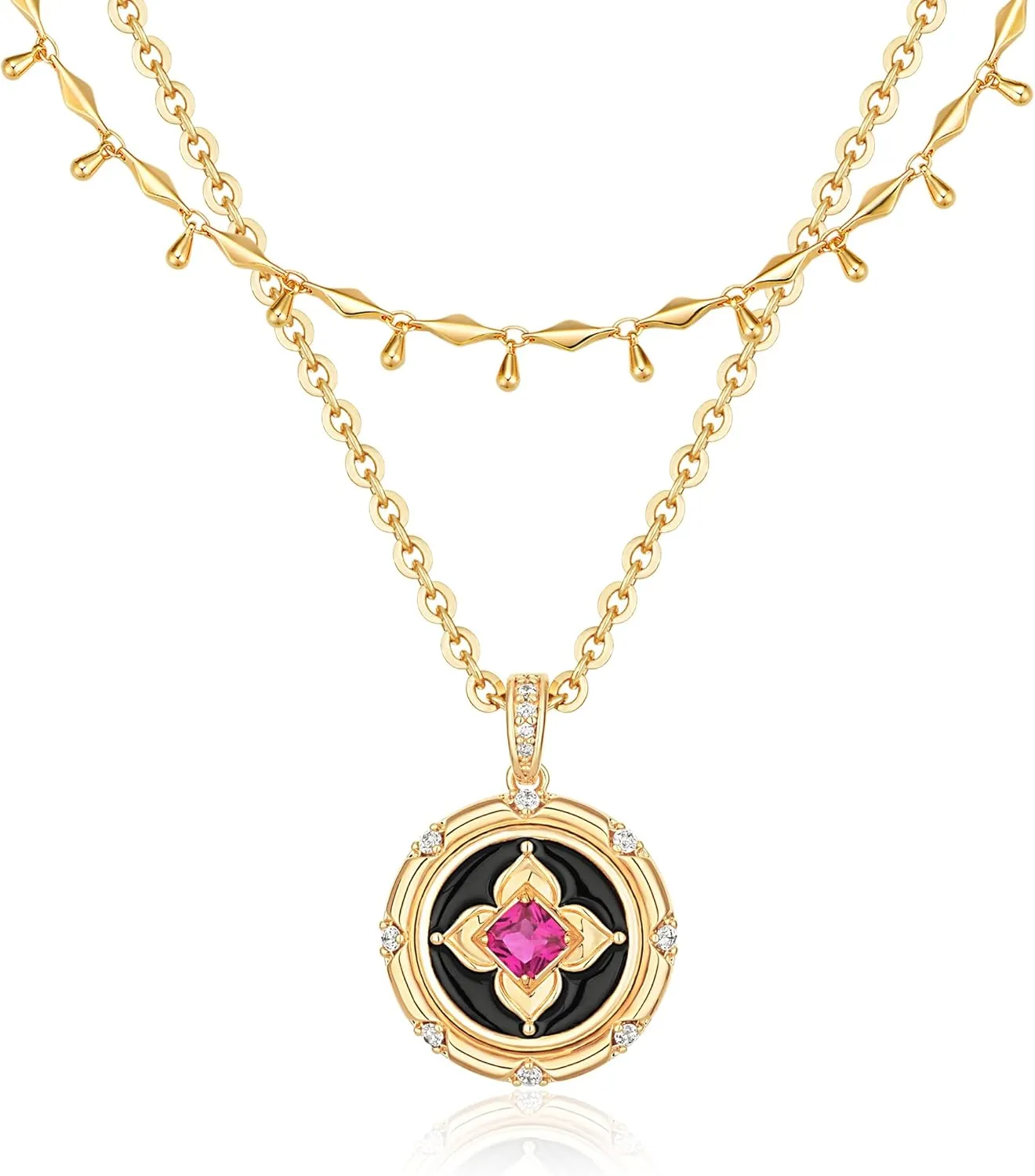 VALLOEY ROVER Gold Clover Necklace, Layered Necklaces for Women 14K Gold Plated Dainty Clover Pendant Necklace Set Link Chain Choker Necklaces Stackable Simple Gold Jewelry for Women