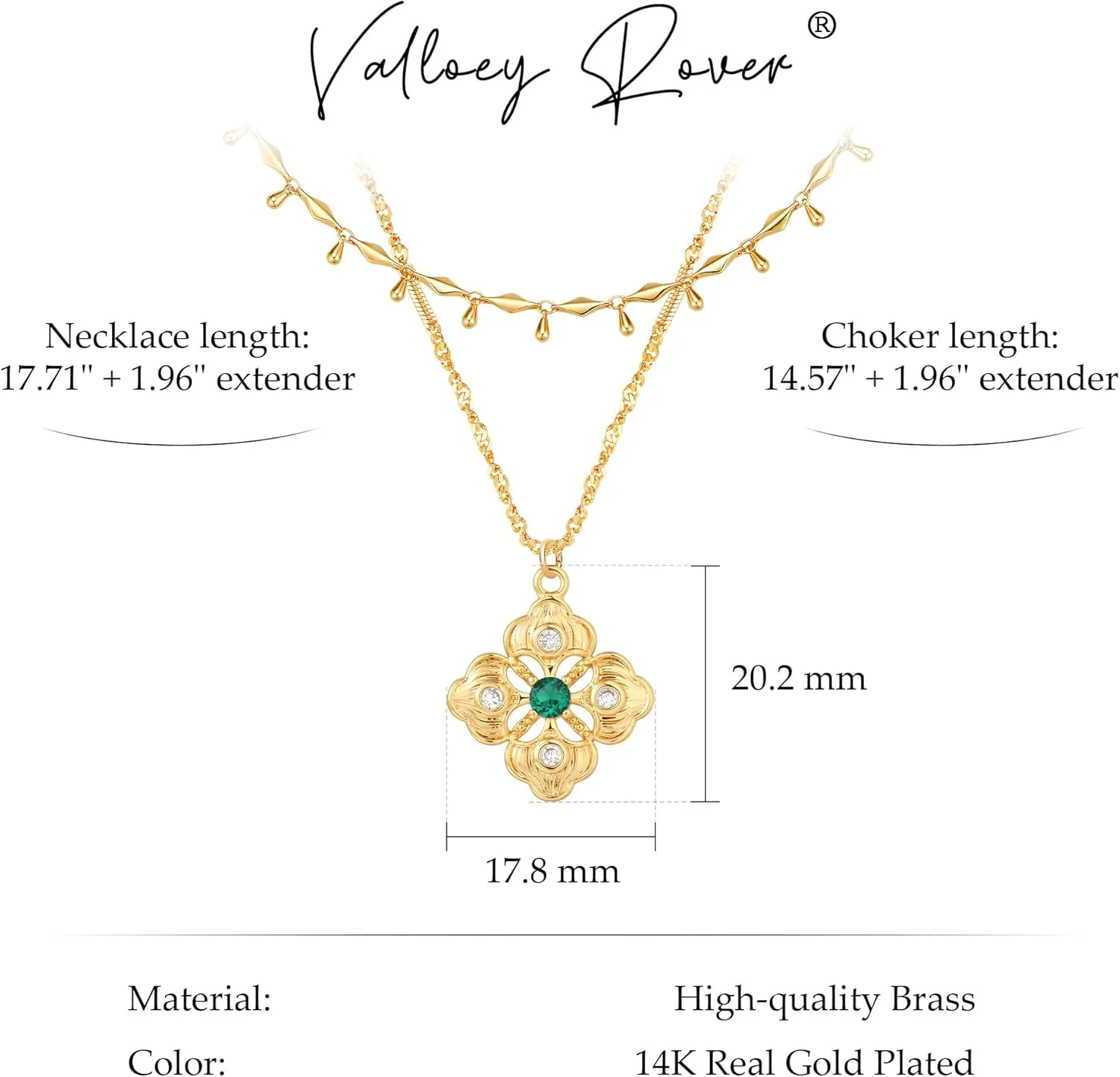 VALLOEY ROVER Gold Clover Necklace, Layered Necklaces for Women 14K Gold Plated Dainty Clover Pendant Necklace Set Link Chain Choker Necklaces Stackable Simple Gold Jewelry for Women