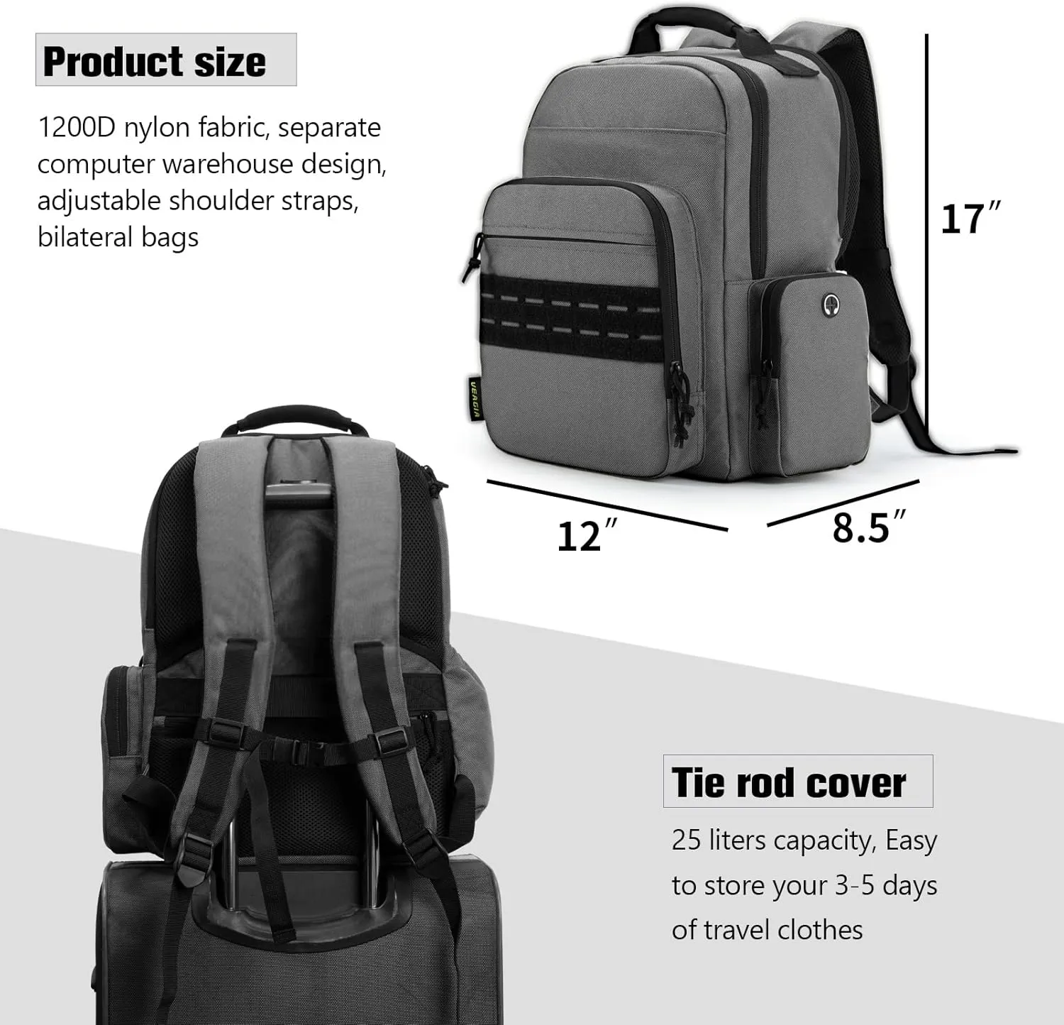 VEAGIA Tactical Travel Laptop Backpack For Men Large Heavy Duty Work Backpack Airline Approved Hiking Waterproof Bag