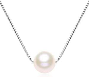 VIKI LYNN Single Pearl Necklace for Women 7-8mm Real Freshwater Cultured Pearl Pendant Necklace with Dainty 925 Sterling Silver Necklace Chain Valentines Day Graduation Bride Gifts for Her, Friend