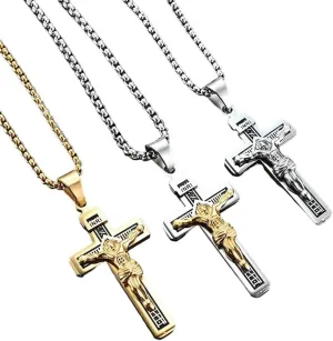 Vintage Catholic Jesus Pendant Necklace 316L Stainless Steel Cross Necklace Men Jewelry Gift Religious Christian Jewelry DANS03367