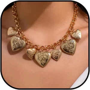 Vintage Hearts Charm Necklaces for Women With Different Heart Charms Charm Puffy Heart Necklace