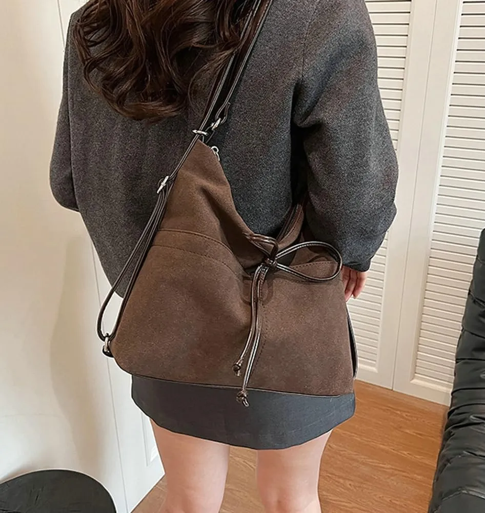 Vintage Suede Bow Tote Bag Chic Underarm Purse Satchel Casual Shoulder Bag Backpacks Crossbody Hobo Bag for Women Girls