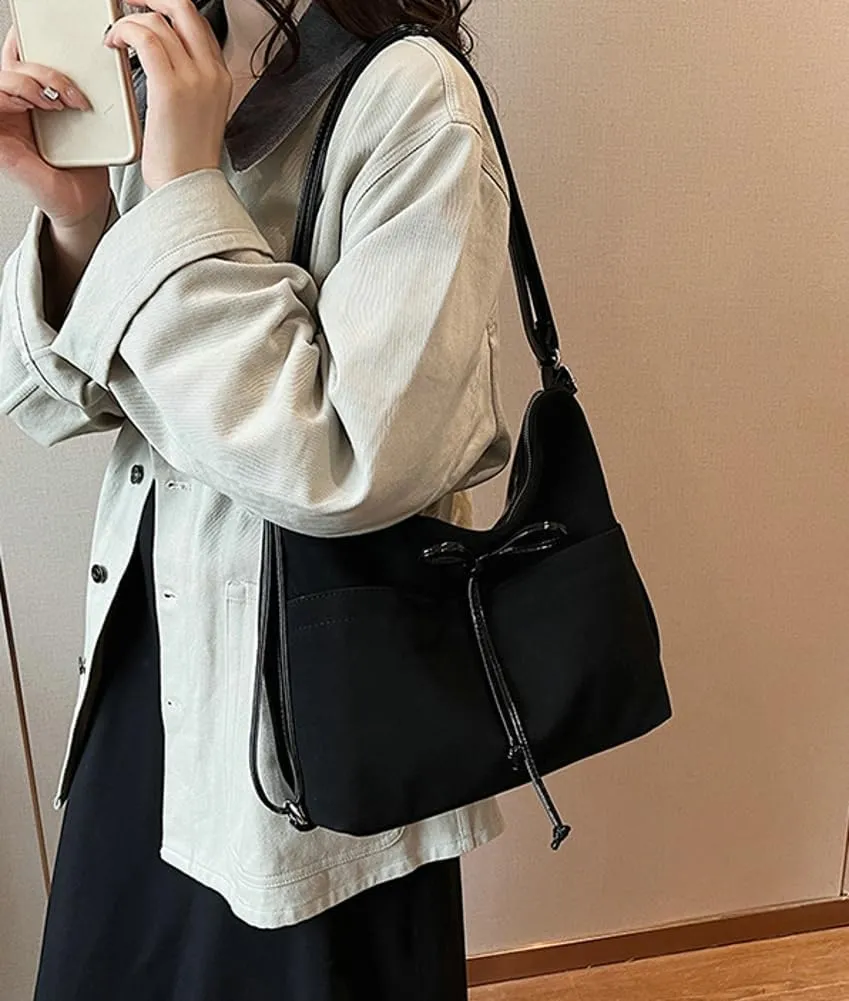 Vintage Suede Bow Tote Bag Chic Underarm Purse Satchel Casual Shoulder Bag Backpacks Crossbody Hobo Bag for Women Girls