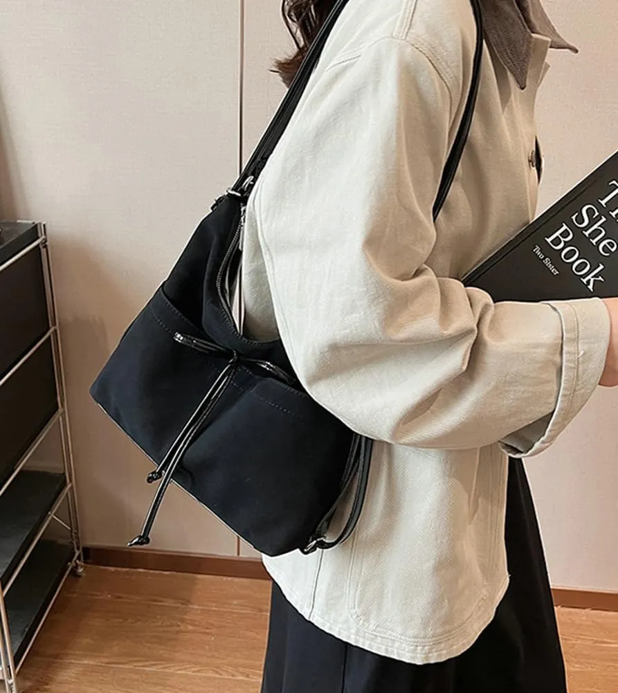 Vintage Suede Bow Tote Bag Chic Underarm Purse Satchel Casual Shoulder Bag Backpacks Crossbody Hobo Bag for Women Girls
