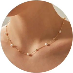 VRIUA Pearl Necklaces for Women - 14k Gold Plated Dainty Gold Pearl Necklace Simple Everyday Minimalist Necklaces for Women