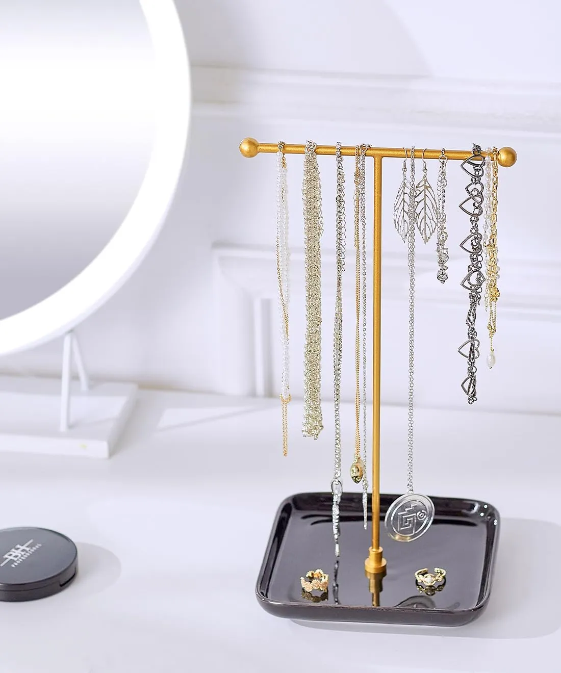 VROOMIUM Necklace Holder- Ceramic Base 1ft Height Jewelry Organizer Stand, Aesthetic Jewelry Hanger Display for Necklaces, Bracelets, Rings, Exhibidor de Collares-Mysterious Black