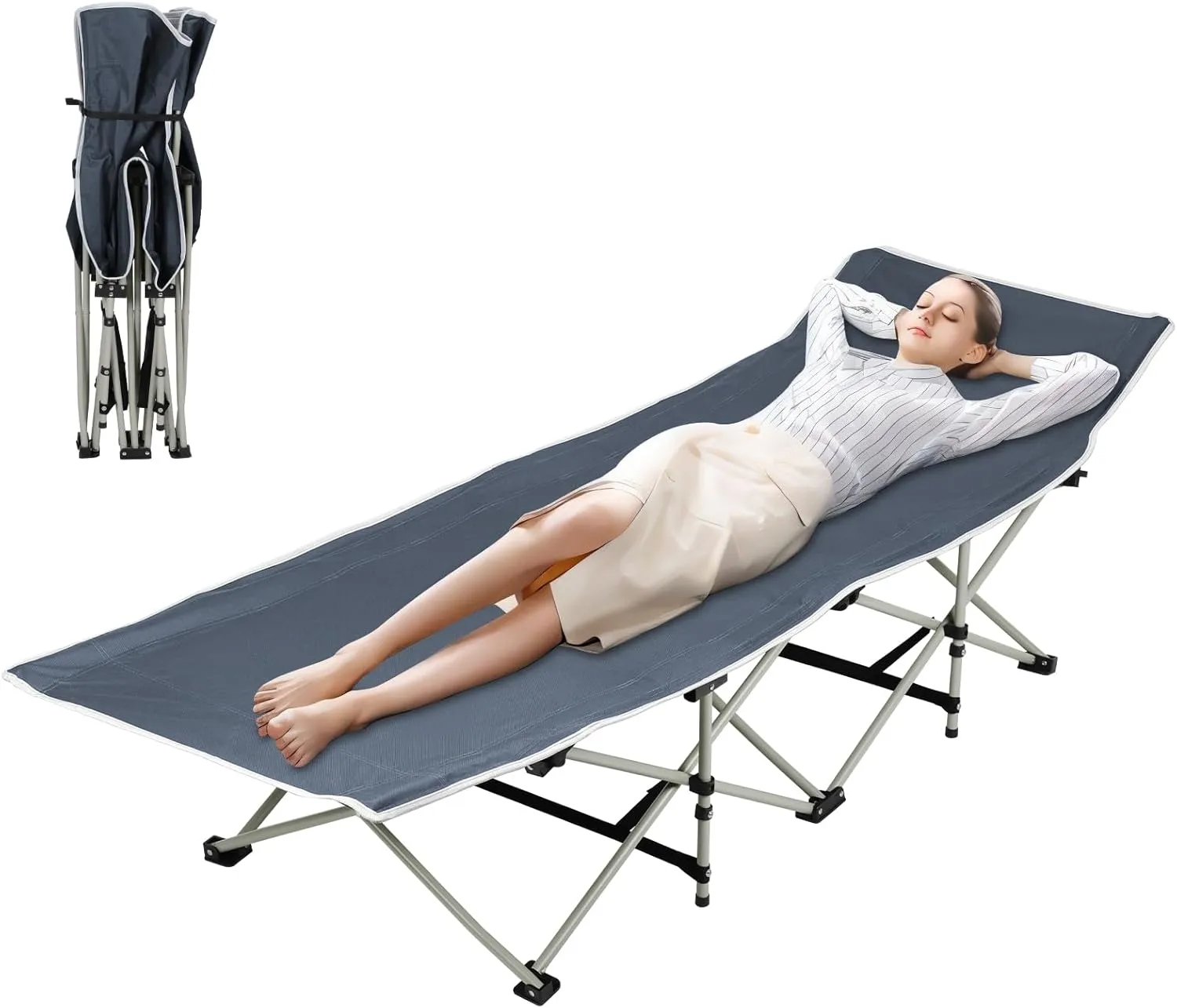 Walbest Foldable Camping Cot for Adult, Camping Sleeping Cot, Folding Chaise Lounge Chair for Indoor Outdoor Travel, Adults Reclining Folding Chaise, Outdoor Sleeping Cot Bed Black