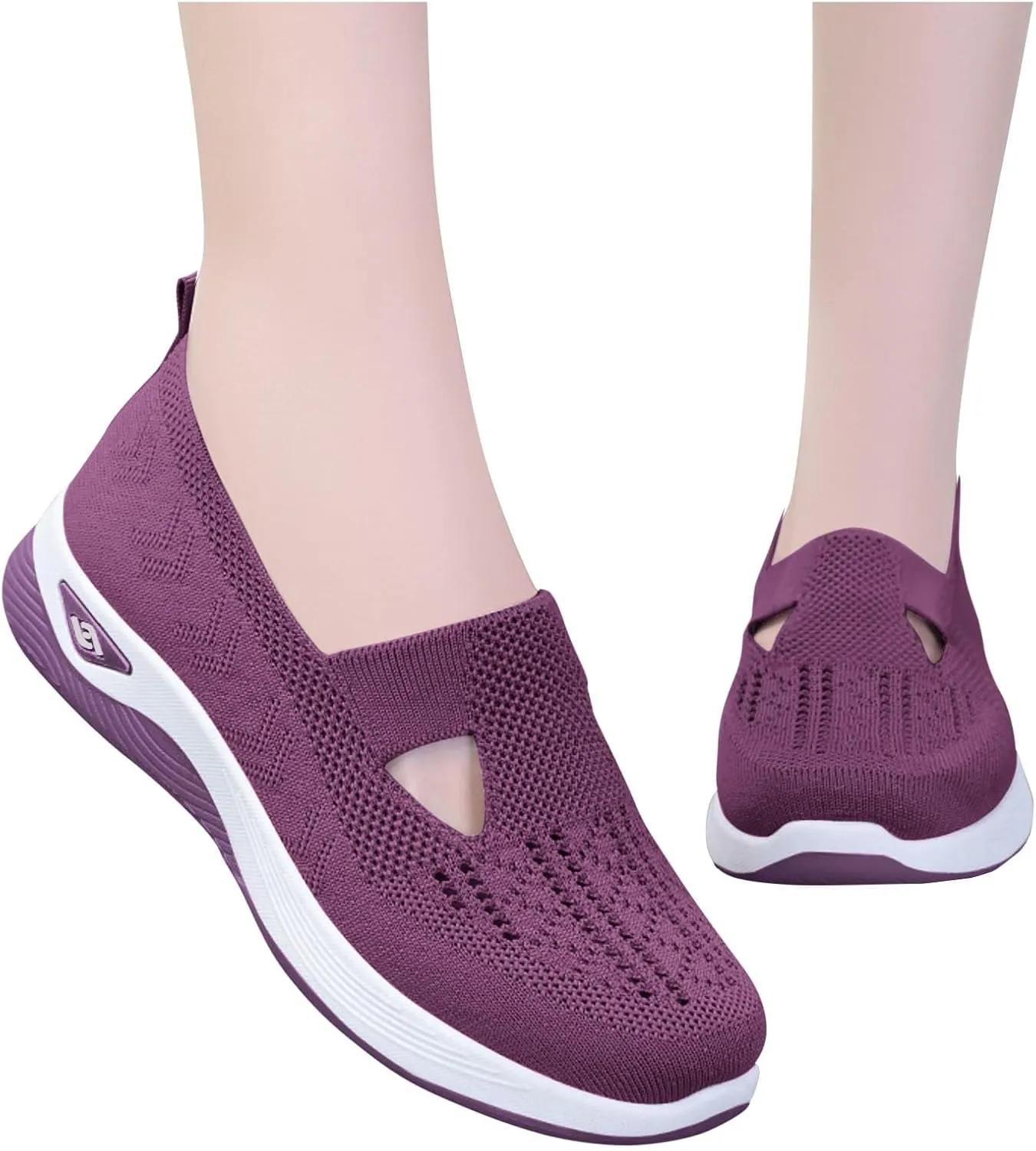 Walking Shoes for Women Orthopedic Slip On Shoes Arch Support Breathable Knit Casual Shoes Lightweight Foam Sneakers