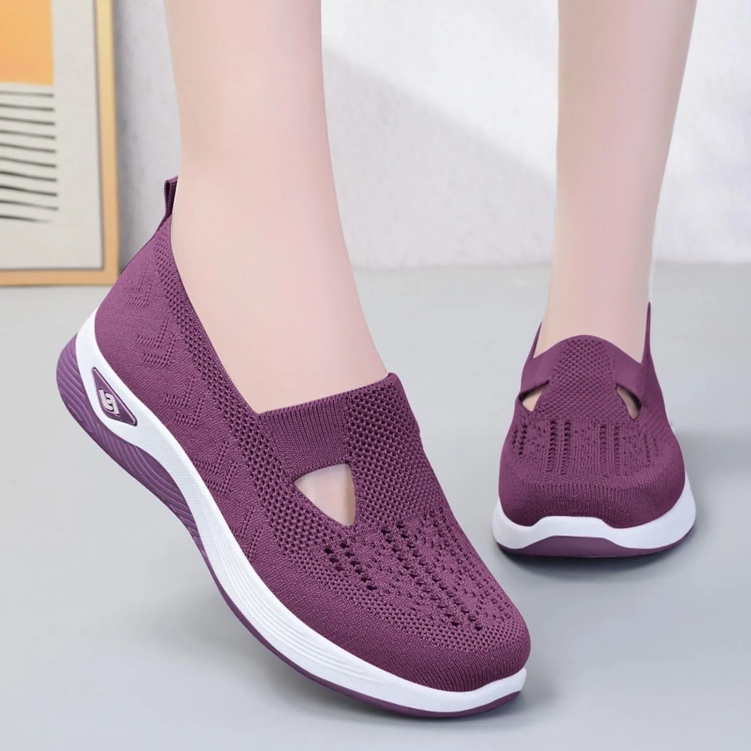 Walking Shoes for Women Orthopedic Slip On Shoes Arch Support Breathable Knit Casual Shoes Lightweight Foam Sneakers