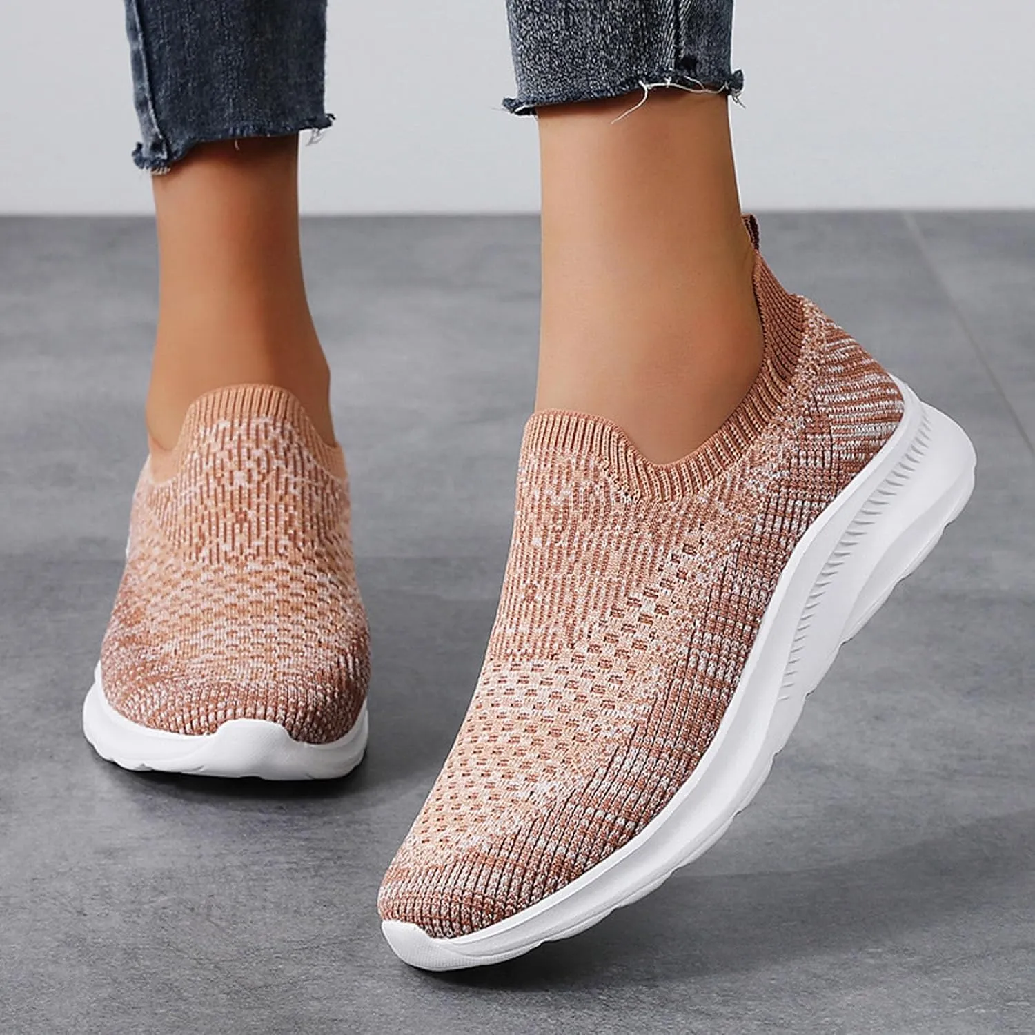 Walking Shoes Women Slip On Knit Mesh Running Sneakers Lightweight Breathable Non-Slip Casual Comfort Sports Shoes