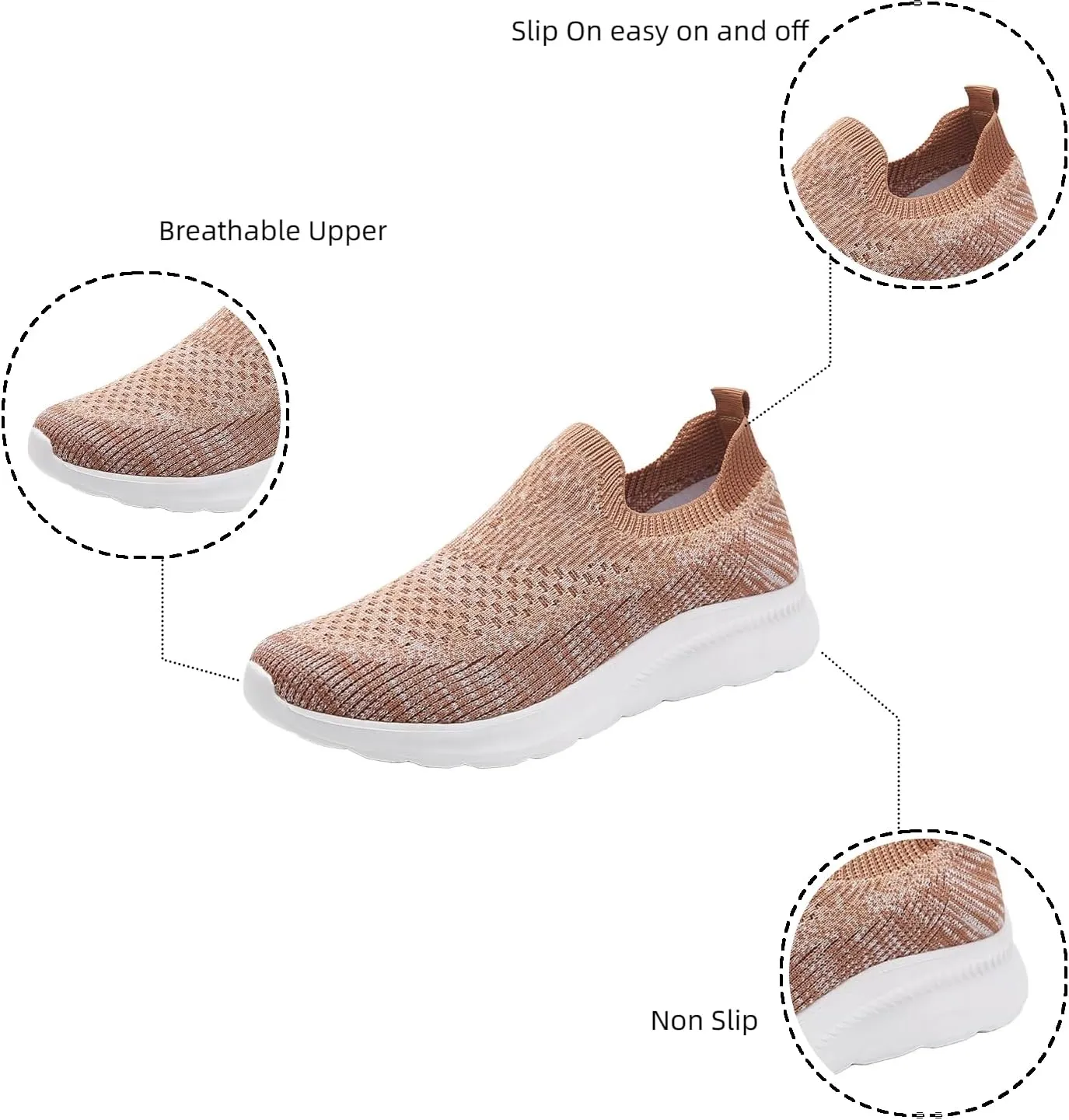 Walking Shoes Women Slip On Knit Mesh Running Sneakers Lightweight Breathable Non-Slip Casual Comfort Sports Shoes