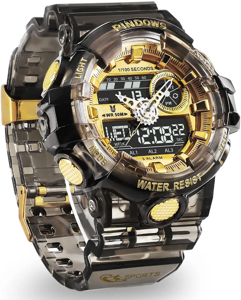Watch for Men Watch Men Digital Sports Watch Large Digital Analog Dual Display Waterproof Watches with 3 Alarms Countdown Stopwatch Date Dual-Time LED Light Multifunctional Military Wrist Watches