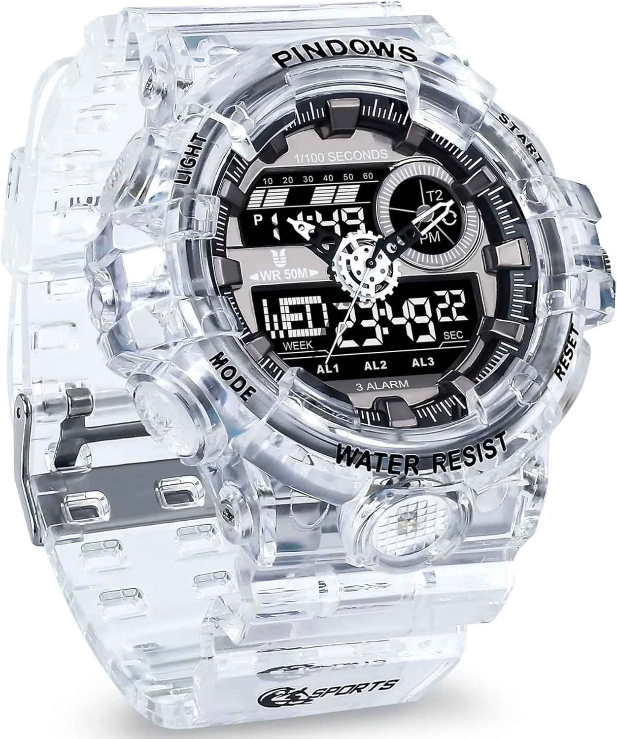 Watch for Men Watch Men Digital Sports Watch Large Digital Analog Dual Display Waterproof Watches with 3 Alarms Countdown Stopwatch Date Dual-Time LED Light Multifunctional Military Wrist Watches