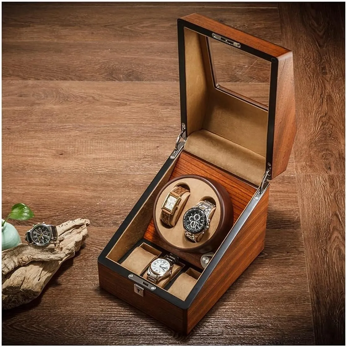 Watch Winder for 2 3/4 6 Automatic Watches Luxury Watch Storage Case Wood Shell Winding Watch Rotator Box with Quiet Motor 4 Rotation Mode Setting,2 3(2 3)