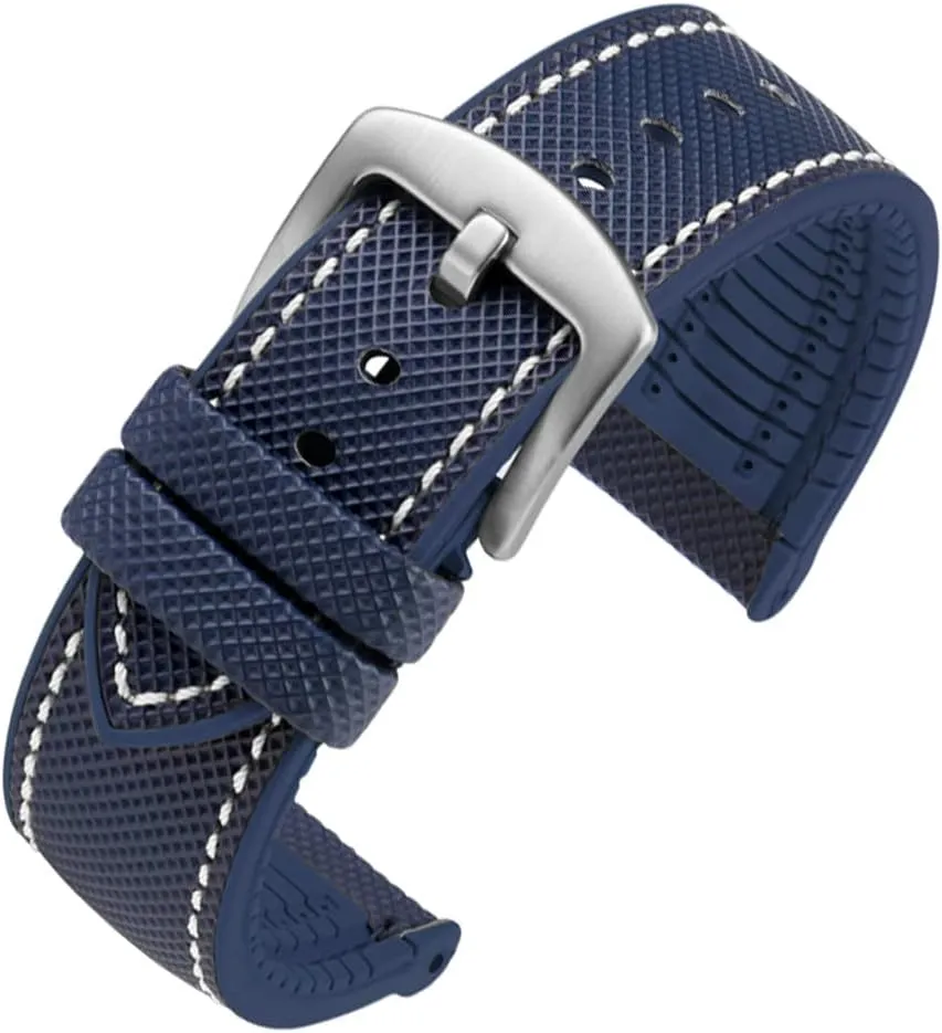 watchdives Nylon Rubber Bottom Watch Straps Canvas Men Watch Band Breathable Waterproof Replacement Bands 20mm 22mm (22mm, Blue)