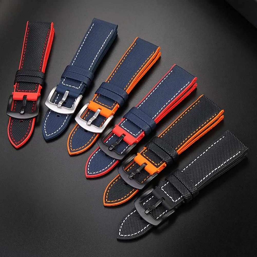 watchdives Nylon Rubber Bottom Watch Straps Canvas Men Watch Band Breathable Waterproof Replacement Bands 20mm 22mm (22mm, Blue)