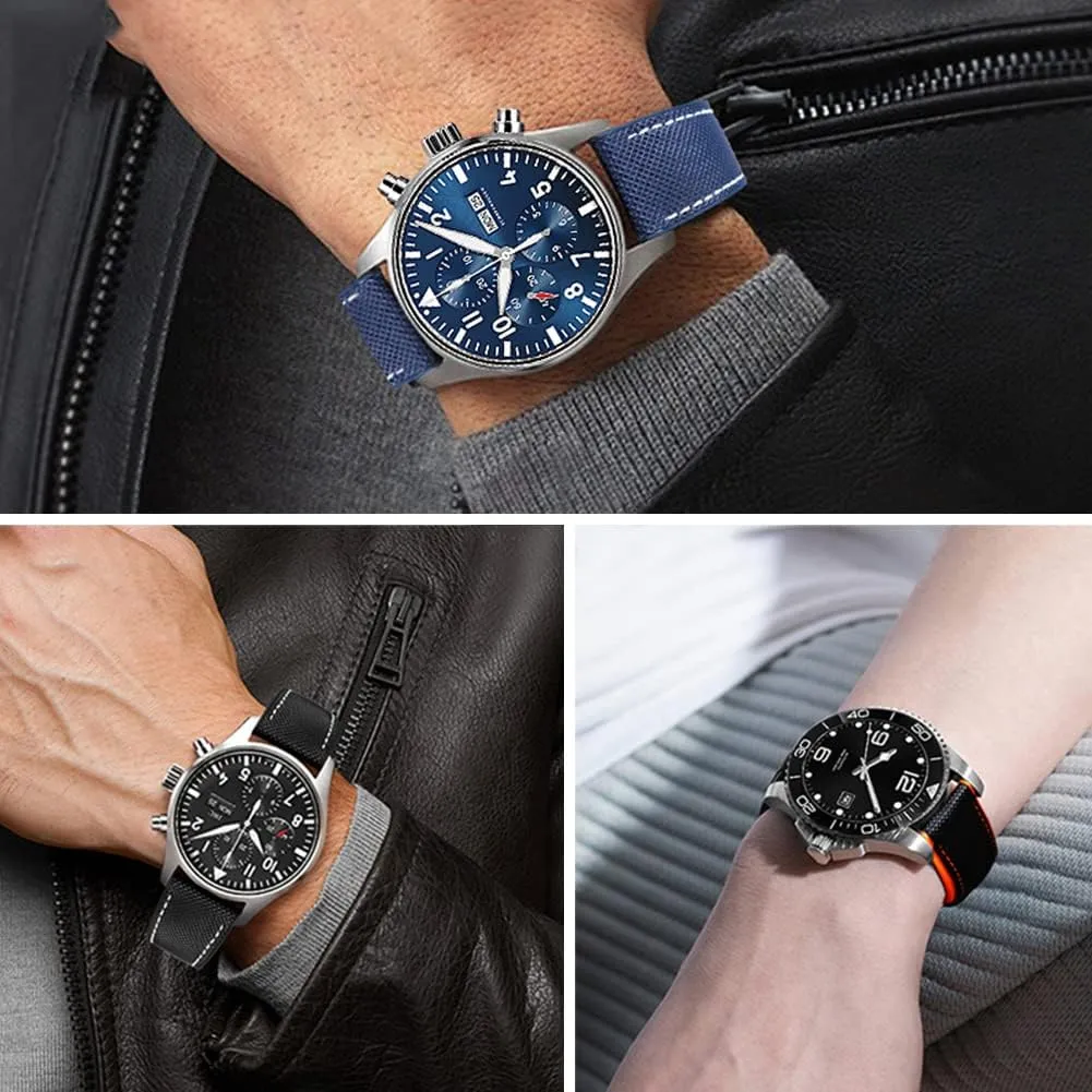 watchdives Nylon Rubber Bottom Watch Straps Canvas Men Watch Band Breathable Waterproof Replacement Bands 20mm 22mm (22mm, Blue)