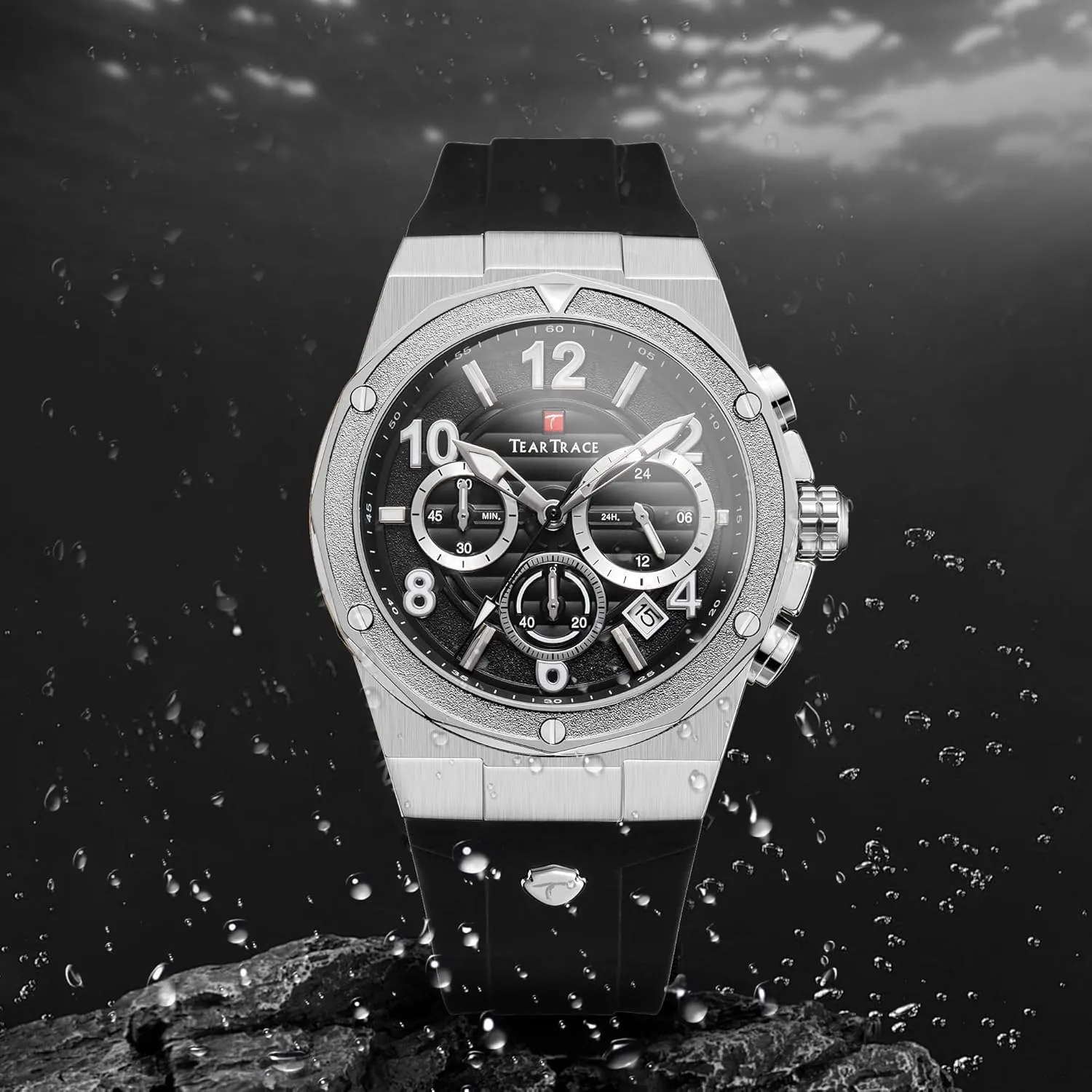 Watches for Men Luxury Chronograph 3ATM Waterproof Quartz Sport Wrist Watches Multifunctional with Silicone Strap Casual Work Mens Watches