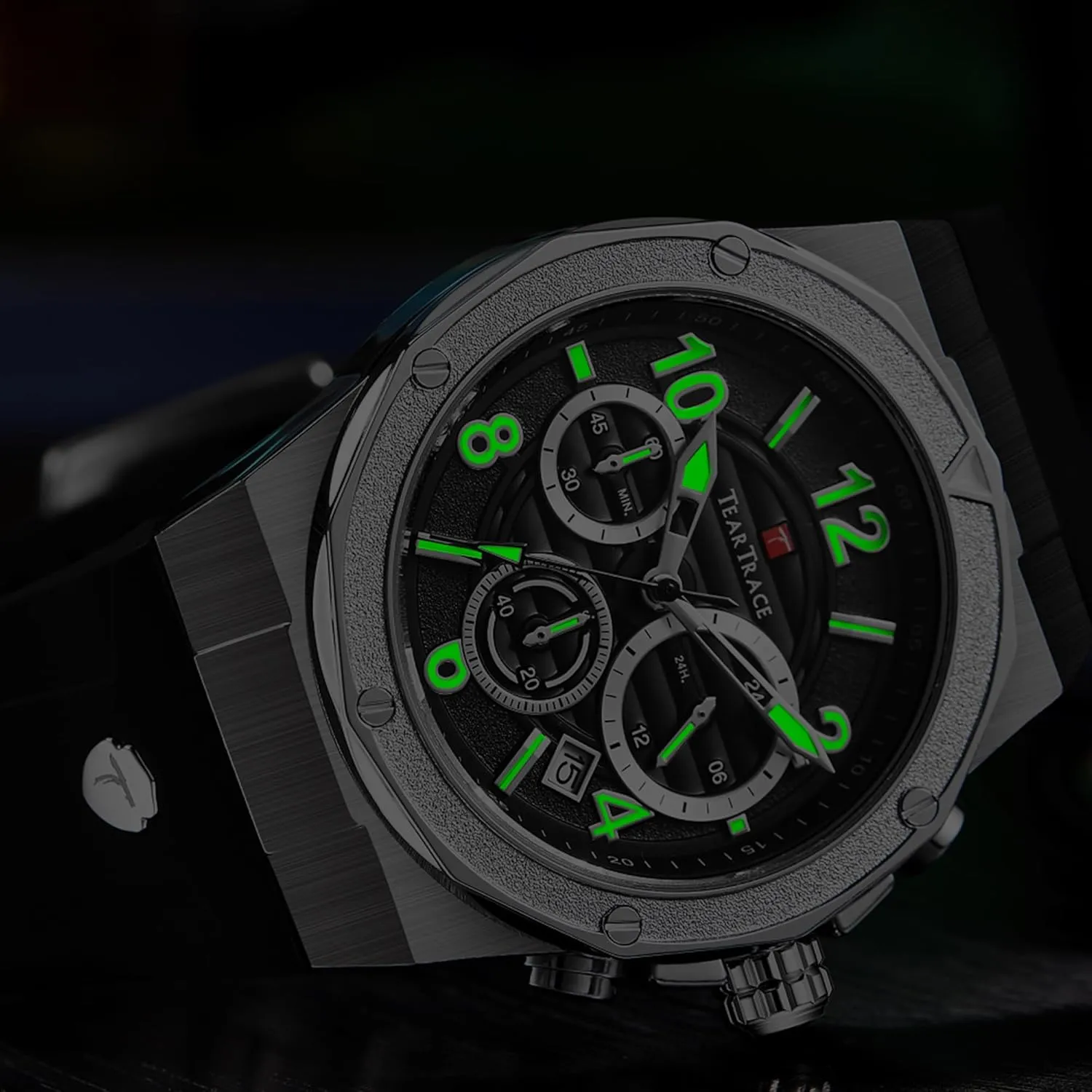 Watches for Men Luxury Chronograph 3ATM Waterproof Quartz Sport Wrist Watches Multifunctional with Silicone Strap Casual Work Mens Watches