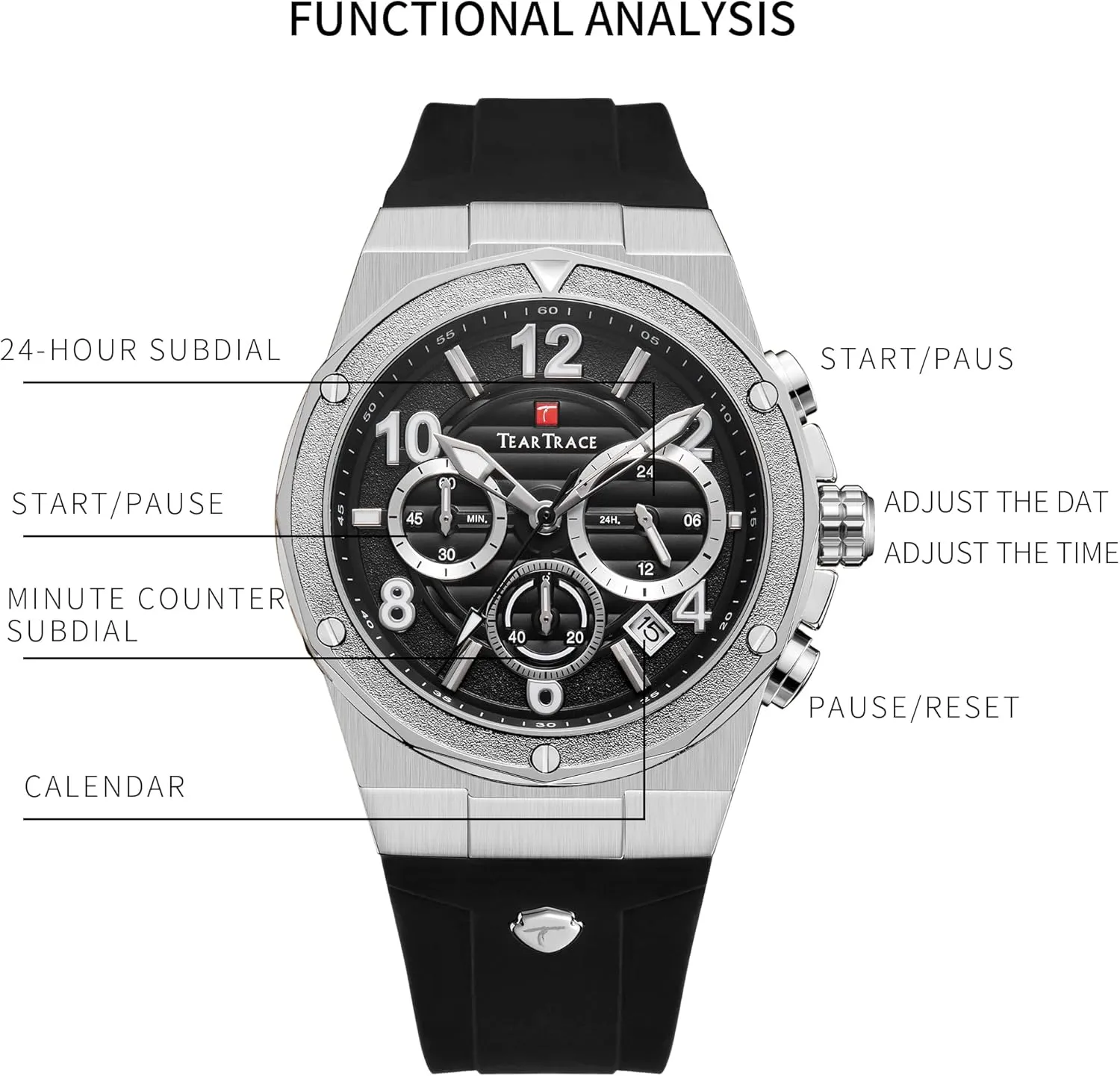 Watches for Men Luxury Chronograph 3ATM Waterproof Quartz Sport Wrist Watches Multifunctional with Silicone Strap Casual Work Mens Watches