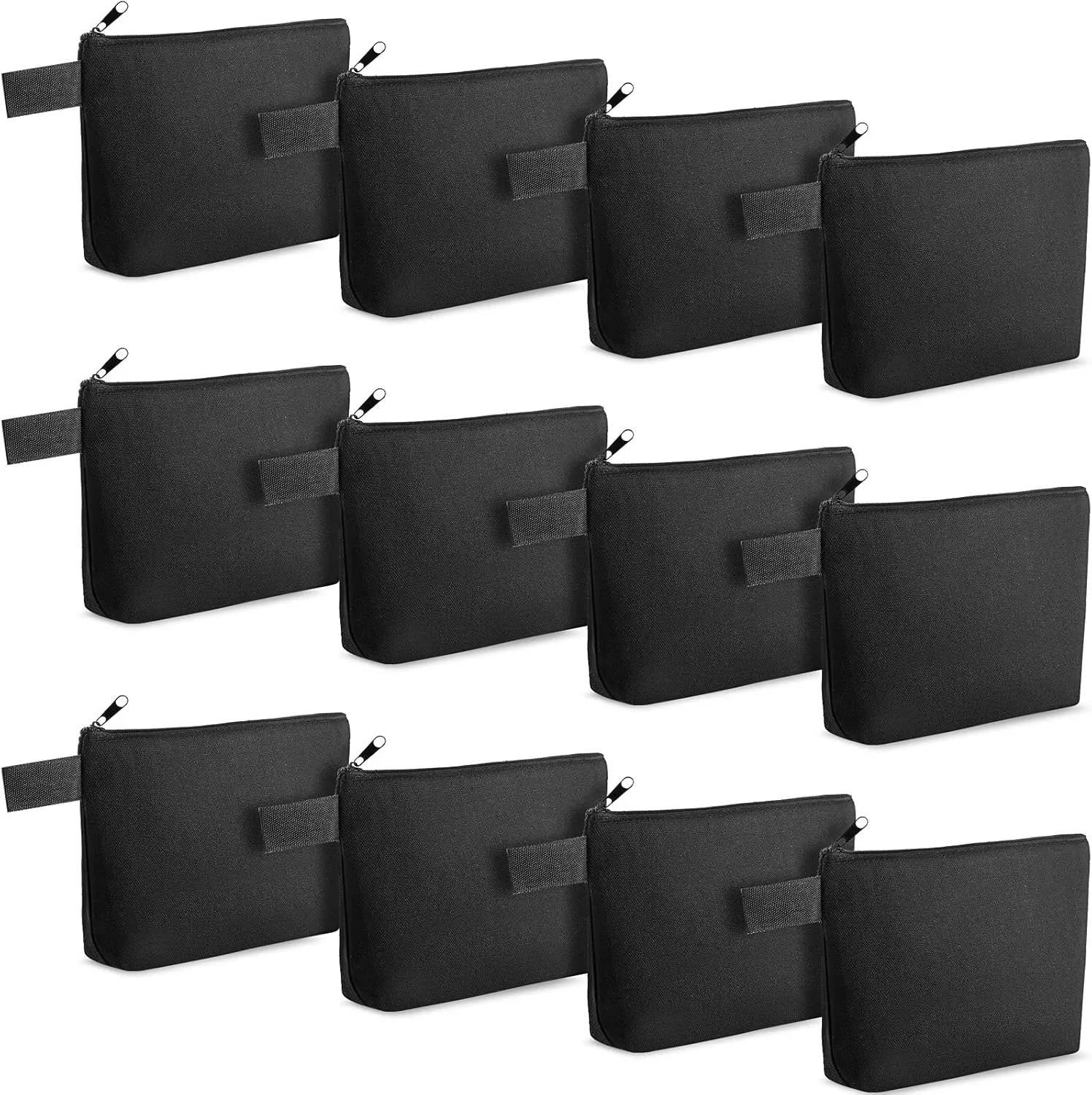 Weewooday 12 Pieces Sublimation Zipper Pouch Blank DIY Canvas Makeup Bags for Women Plain Cosmetic Pouch with Zipper for Travel Wedding Teacher Women Toiletry Makeup Cosmetic Stationery(Black)