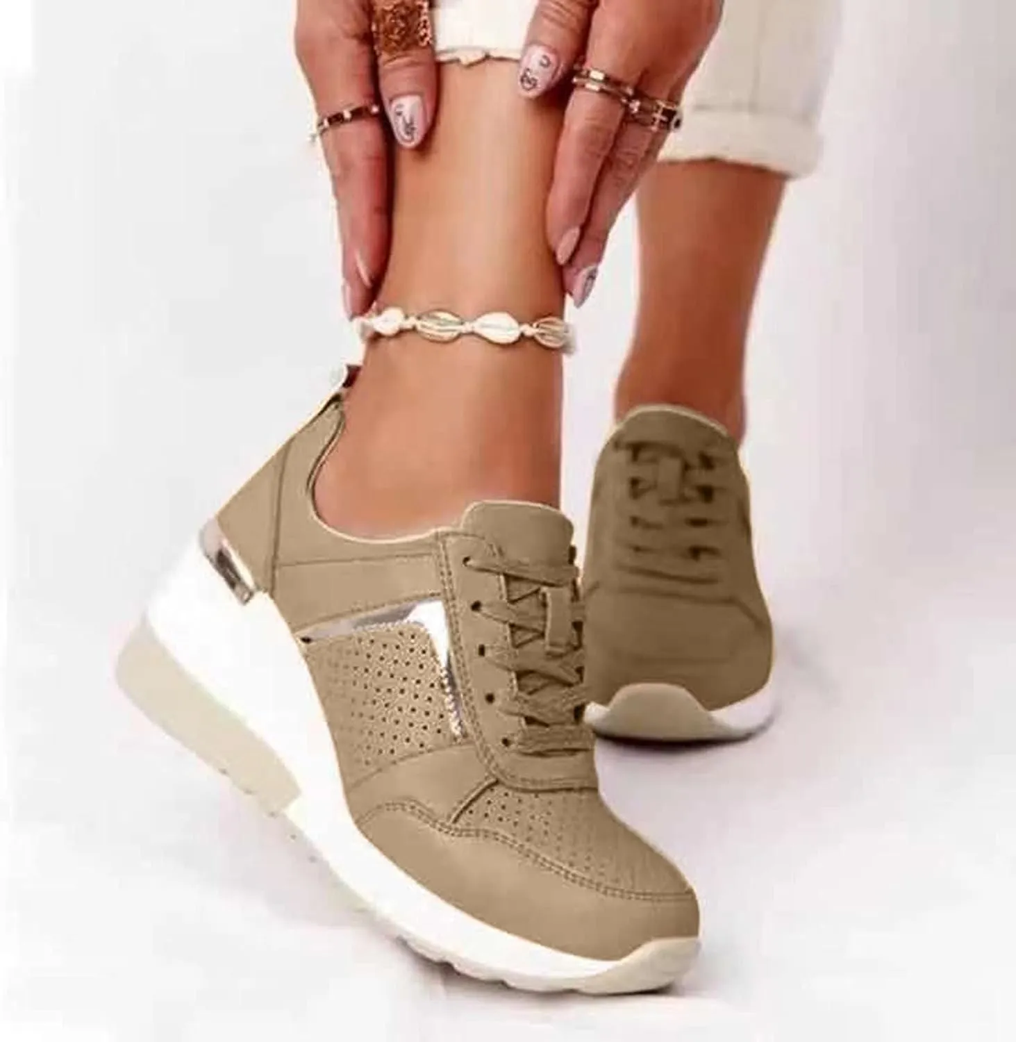 White Wide Width Casual Sneakers Women Cute Black Shoes for Women Womens Casual Shoes Slip On Loafers Silver Wedge Sneakers for Women Dressy Zapatos De Mujer CModos Bajos para Fiesta Cerrados