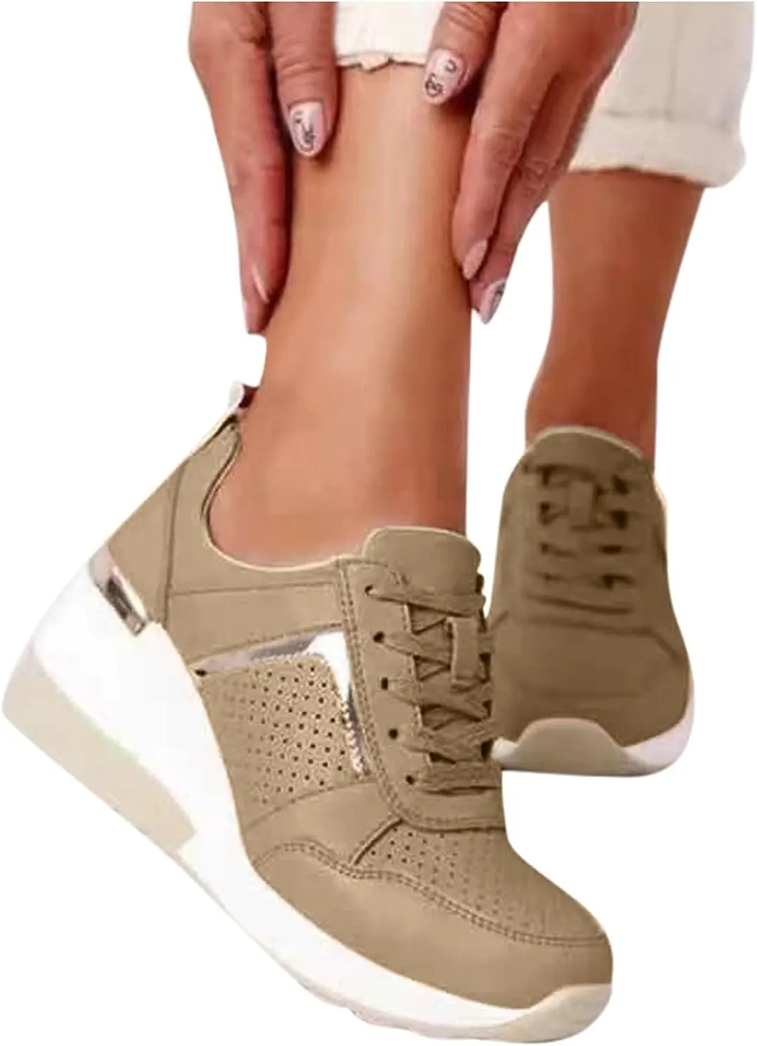 White Wide Width Casual Sneakers Women Cute Black Shoes for Women Womens Casual Shoes Slip On Loafers Silver Wedge Sneakers for Women Dressy Zapatos De Mujer CModos Bajos para Fiesta Cerrados