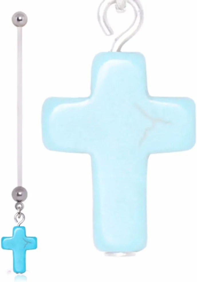 WildKlass Jewelry BioFlex Pregnancy Gemmed Navel Ring with Turquoise Cross Dangle