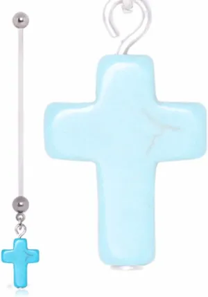 WildKlass Jewelry BioFlex Pregnancy Gemmed Navel Ring with Turquoise Cross Dangle
