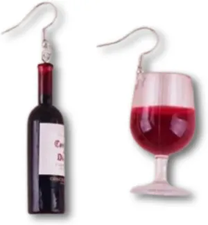 Wine bottle and glass earrings | novelty red wine glass drink food jewelry, funny unique gift for Woman, quirky modern accessories, party cosplay jewelry