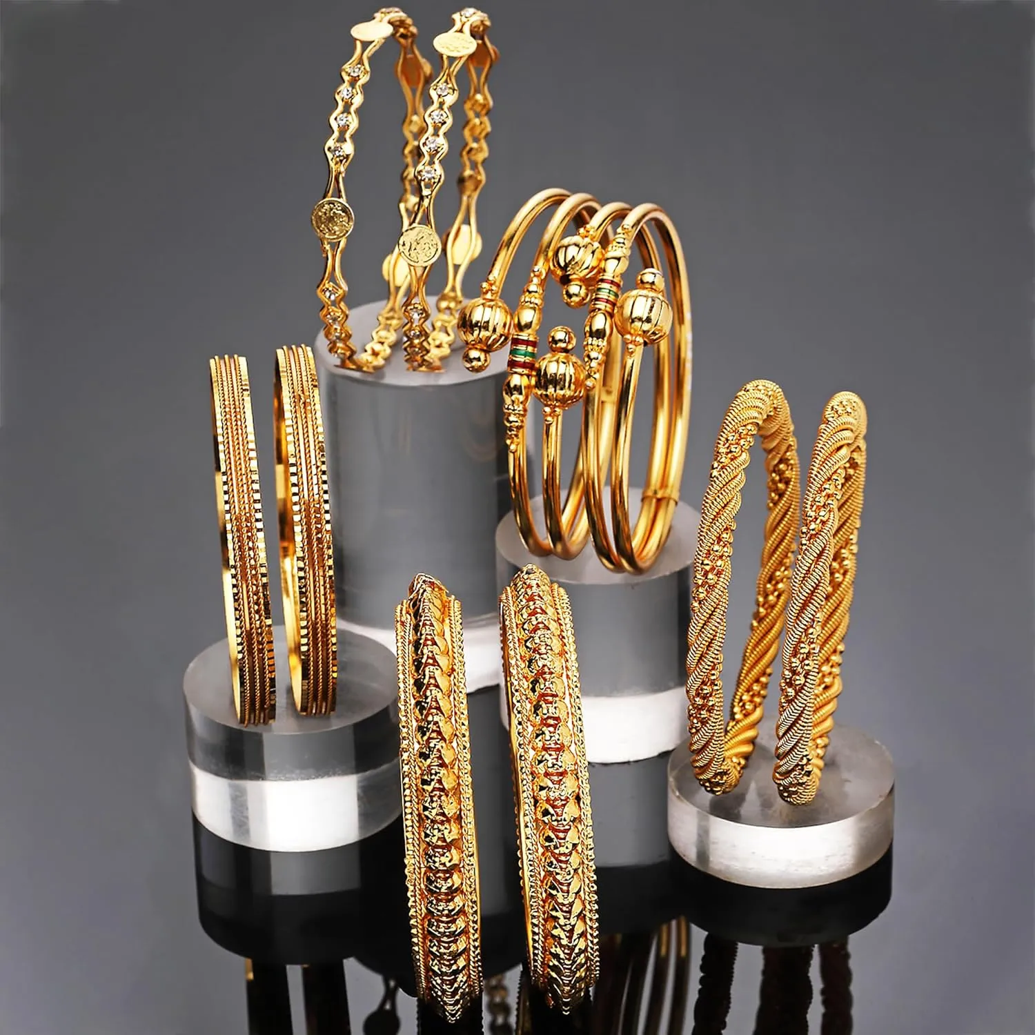 Women Combo Of Designer Victoria Bangles, Pearls Bangles, Trendy Gold Plated And Coinage Bangles - Pack Of 10 (2.4)