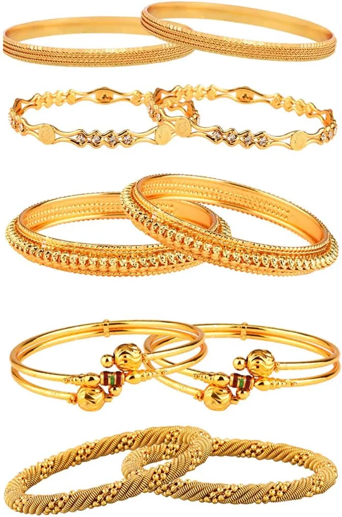 Women Combo Of Designer Victoria Bangles, Pearls Bangles, Trendy Gold Plated And Coinage Bangles - Pack Of 10 (2.4)