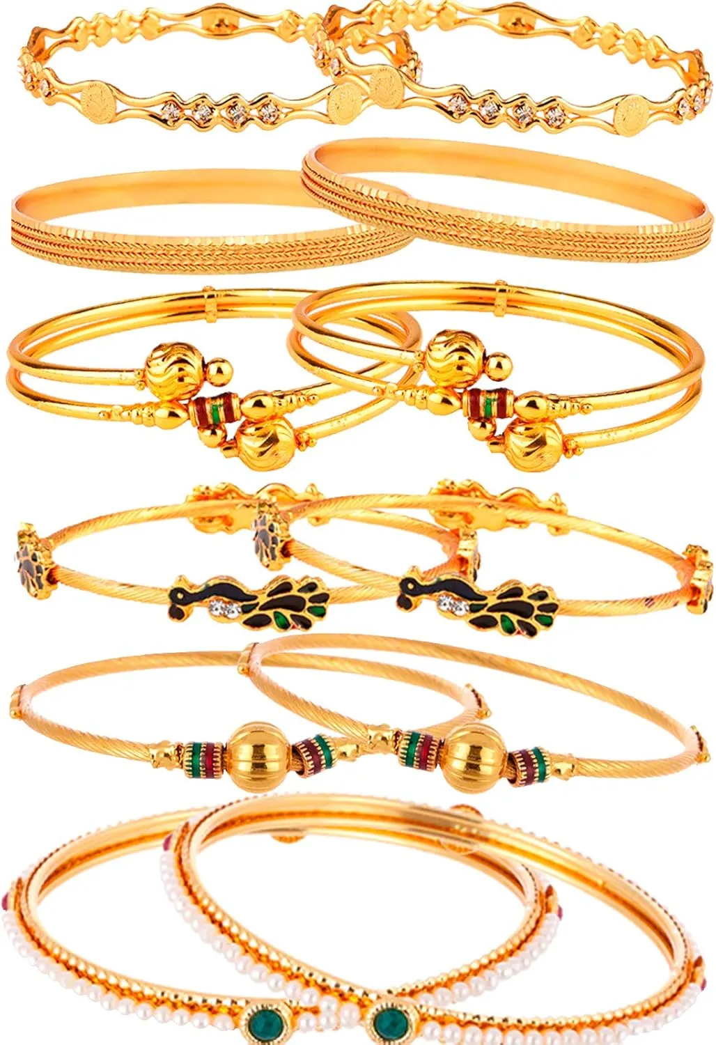 Women Combo Of Victoria Bangle Set, Pearls Bangle Set, Trendy Gold Plated And Coinage Bangle Set - Pack Of 12 (2.4)