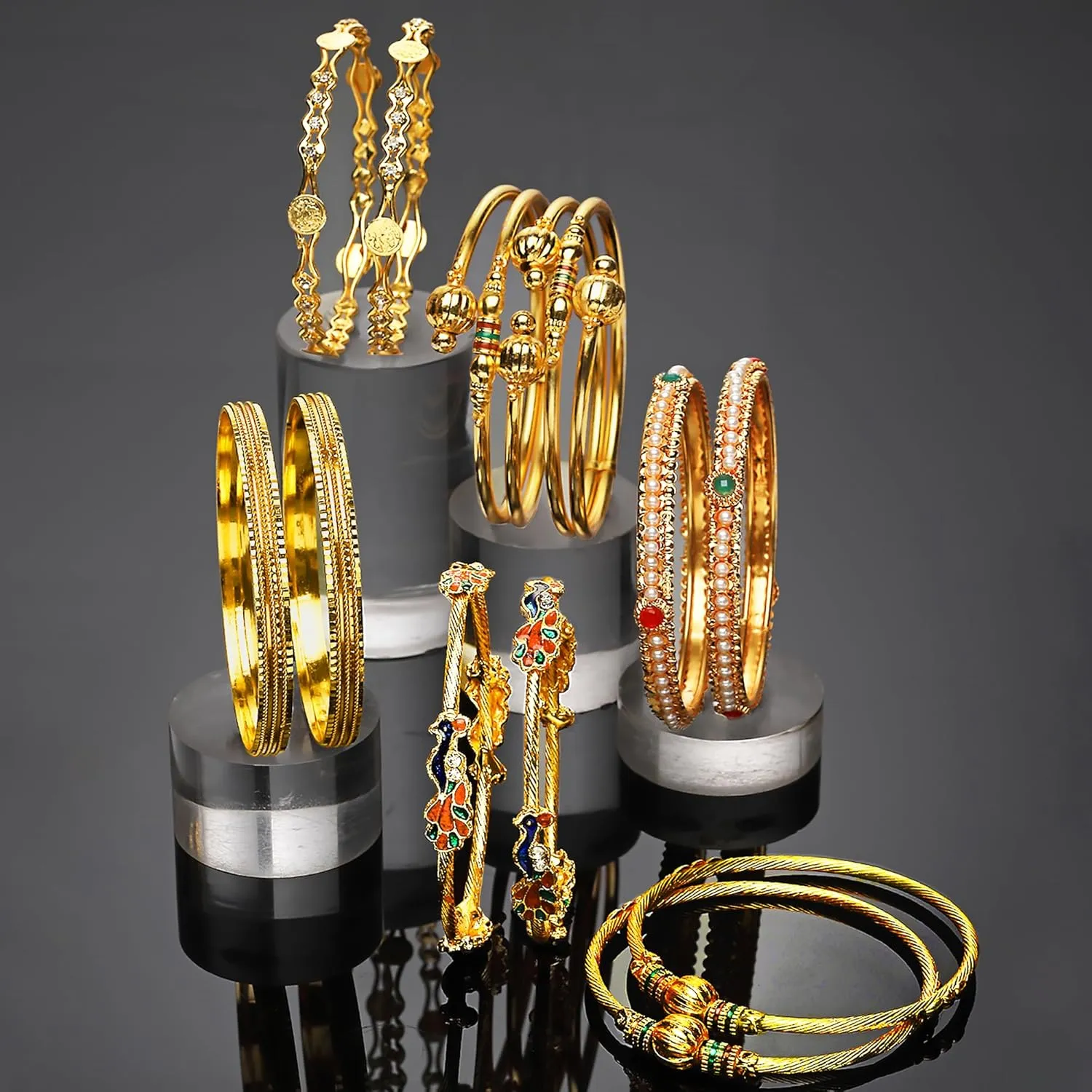 Women Combo Of Victoria Bangle Set, Pearls Bangle Set, Trendy Gold Plated And Coinage Bangle Set - Pack Of 12 (2.4)