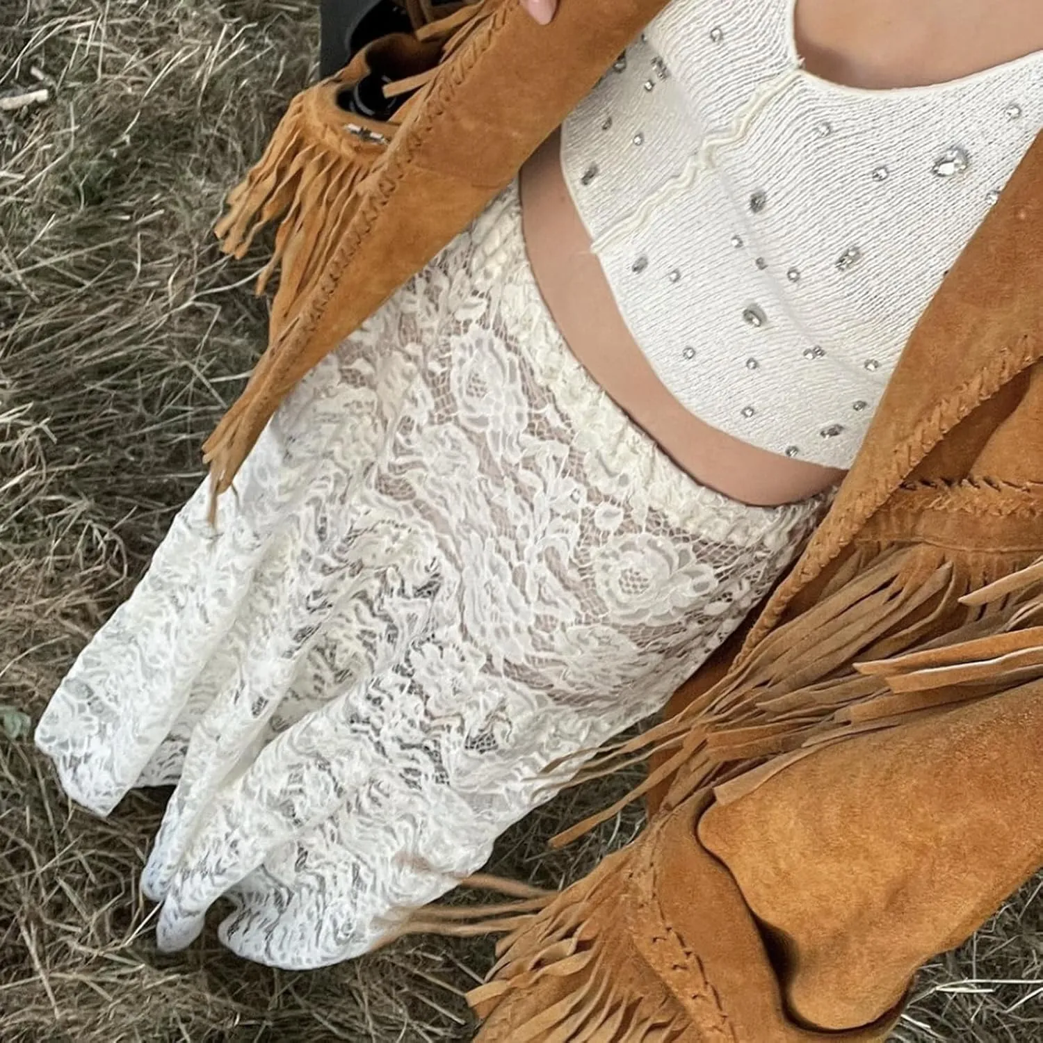 Women Crochet Knit Maxi Skirt Boho Eyelet Embroidery Ruffle Long Skirts Elastic Waist Flowy A-Line Beach Maxi Skirt