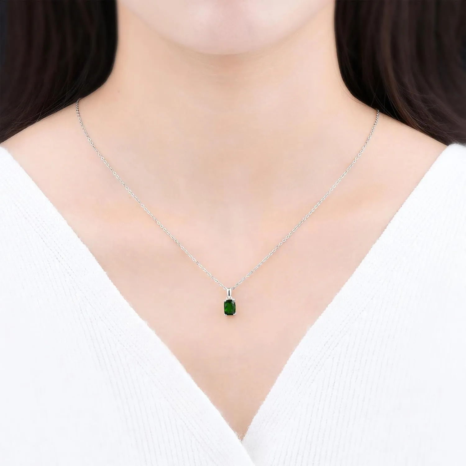 Women Pendant Necklace Sterling Silver Solid 925 Setting Cushion Cut 7x5mm Natural Gemstone Birthstone Pendants Rhodium Plated Classic Fine Jewelry for Her
