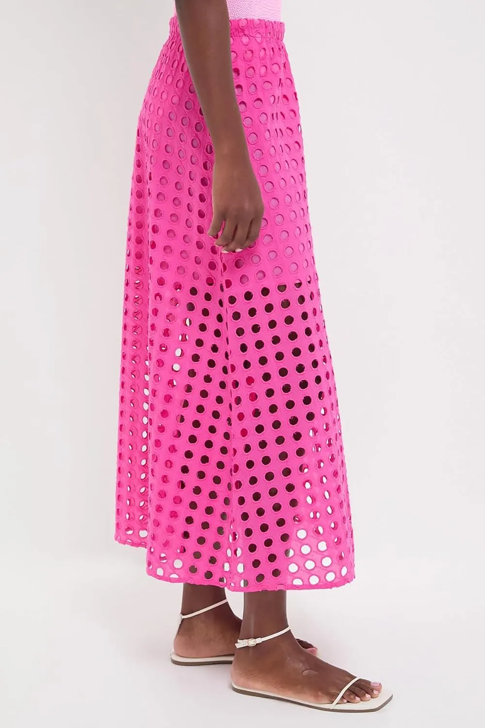 Women Summer Eyelet Maxi Skirt Cotton Holow Out High Elastic Waist Beach Skirt Flowy Long Skirts with Underneath