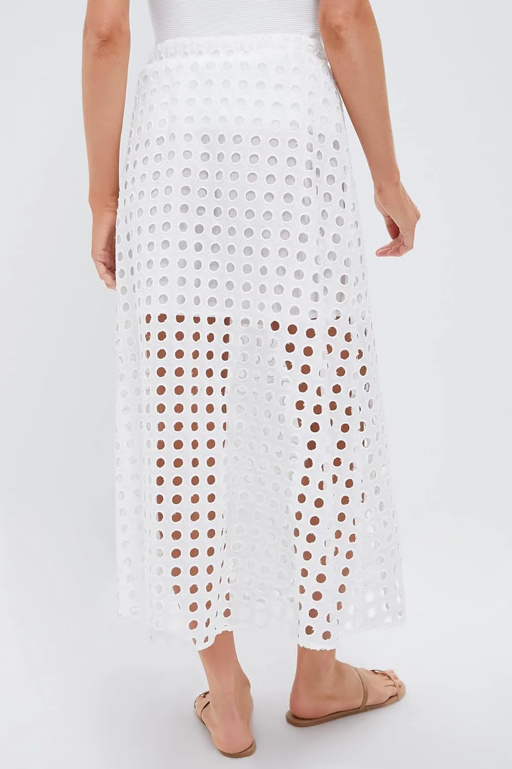 Women Summer Eyelet Maxi Skirt Cotton Holow Out High Elastic Waist Beach Skirt Flowy Long Skirts with Underneath