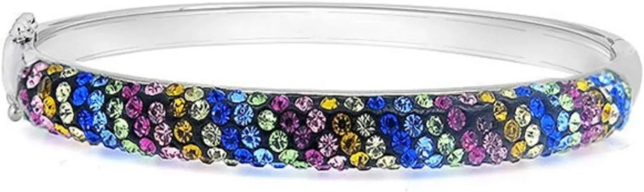 Womens 5mm Rhodium Plated Multi Row Austrian Crystal Bangle Bracelet