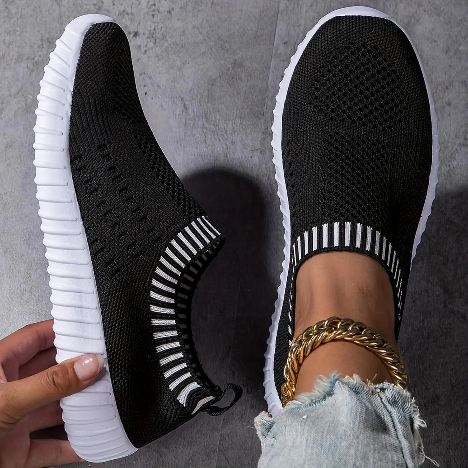 Women's Athletic Walking Shoes Lightweight Breathable Nurse Shoe Casual Non Slip Workout Sneakers Comfortable Tennis Workout Sneakers Mesh Knit Slip on Sneaker